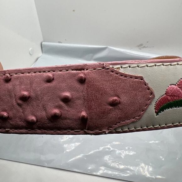 Aguila Real Leather Pink Caiman Tail Embroidered Flowers Belt Rare Size 32‎ - Picture 5 of 16